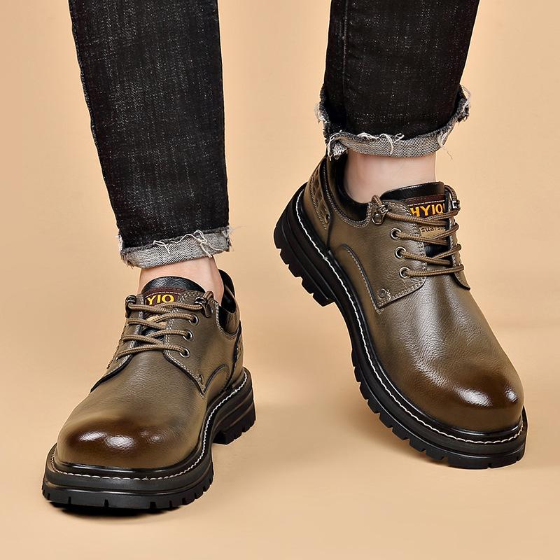 Outdoor Platform Work Shoes for Men Autumn Winter New Designer Leather Shoes Male Fashion Big Head Retro Casual Shoes Man