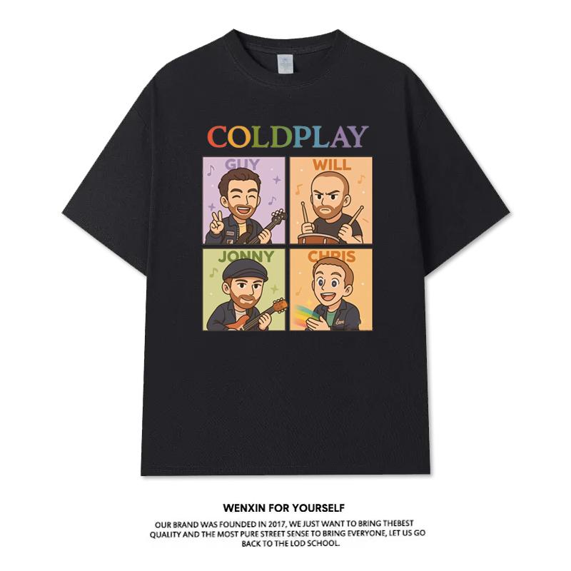 2025 Группа Coldplay Футболка с принтом  Around The  Летняя Мужская и Женская 2025 Концертная Футболка с коротким рукавом Чистый Хлопок Одежда Ins Y2k S