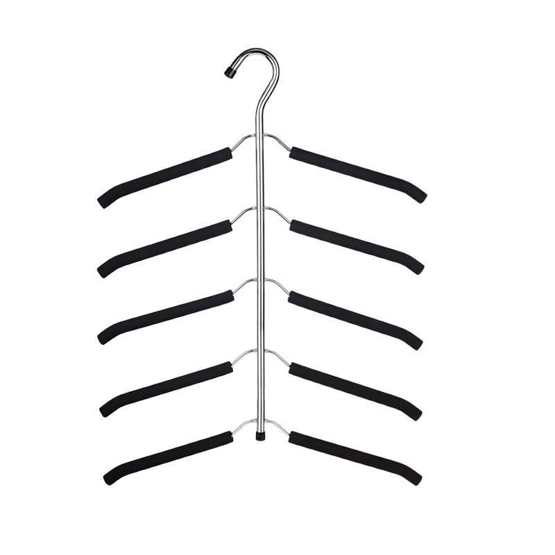 Space Saving 5 Tier Non Slip Hanger, Stackable Multi Layer Clothes Rack For T Shirts And Shirts, Heavy Duty Plastic Coated Wire Organizer