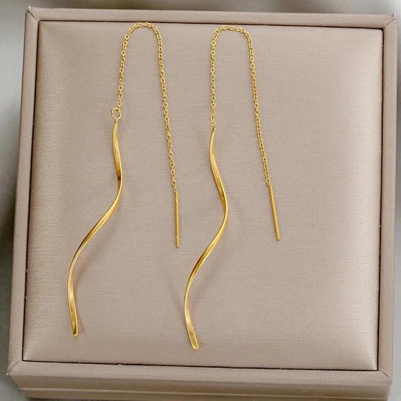Orecchini Pendenti Lunghi con Nappe in Acciaio Inossidabile Color Oro Moda per Donna Semplici Geometrici Unici Orecchini Coreani Gioielli da Matrimonio Regali