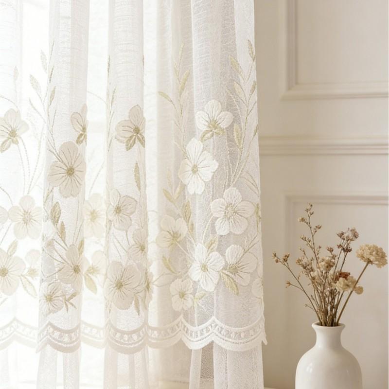 Lace Sheer Curtain Kitchen Door Window Decor French Style Semi-Sheer Short Panel No Drill Installation