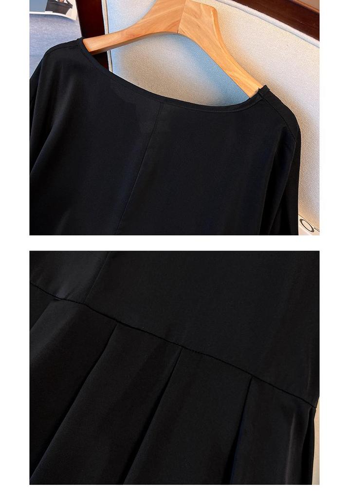 Artistic Retro Plus-Size Short-Sleeve Mid-Length Dress