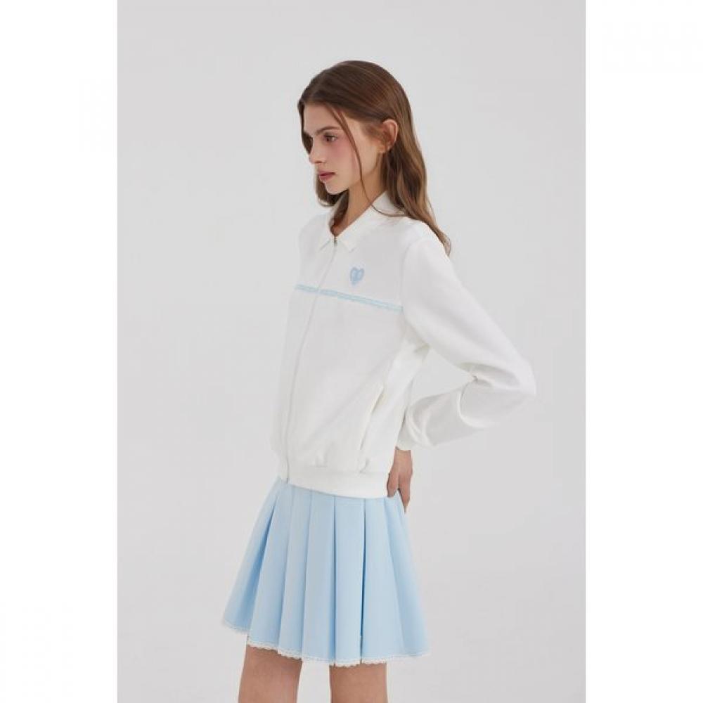 GOXO Lace Collar Zip Up White Sky Blue 