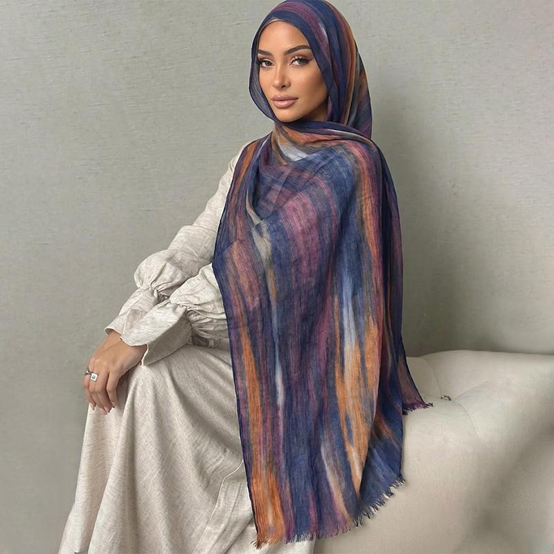 Ramadan Watercolor Modal Hijab Women Bohemian Watercolor Soft Muslim Hijabs Floral Breathable Shawl Wrap Scarf Headscarf Warm