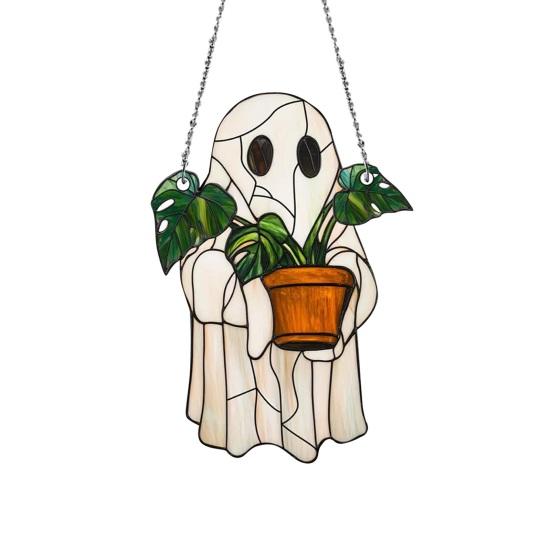 Halloween Reading Ghost Hanging Sign Wooden Bathing Cartoon Ghost Round Sign Indoor Outdoor Porch Door Hanger Wall Hanging Decoration