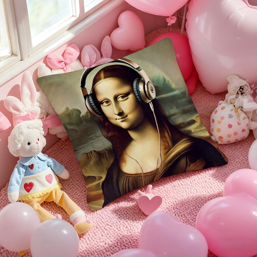 Modern Art Funny Mona Lisa Cushion Cover Pattern Printed Pillowcase for Living Room Sofa Cushion Cover & Bedroom Decor