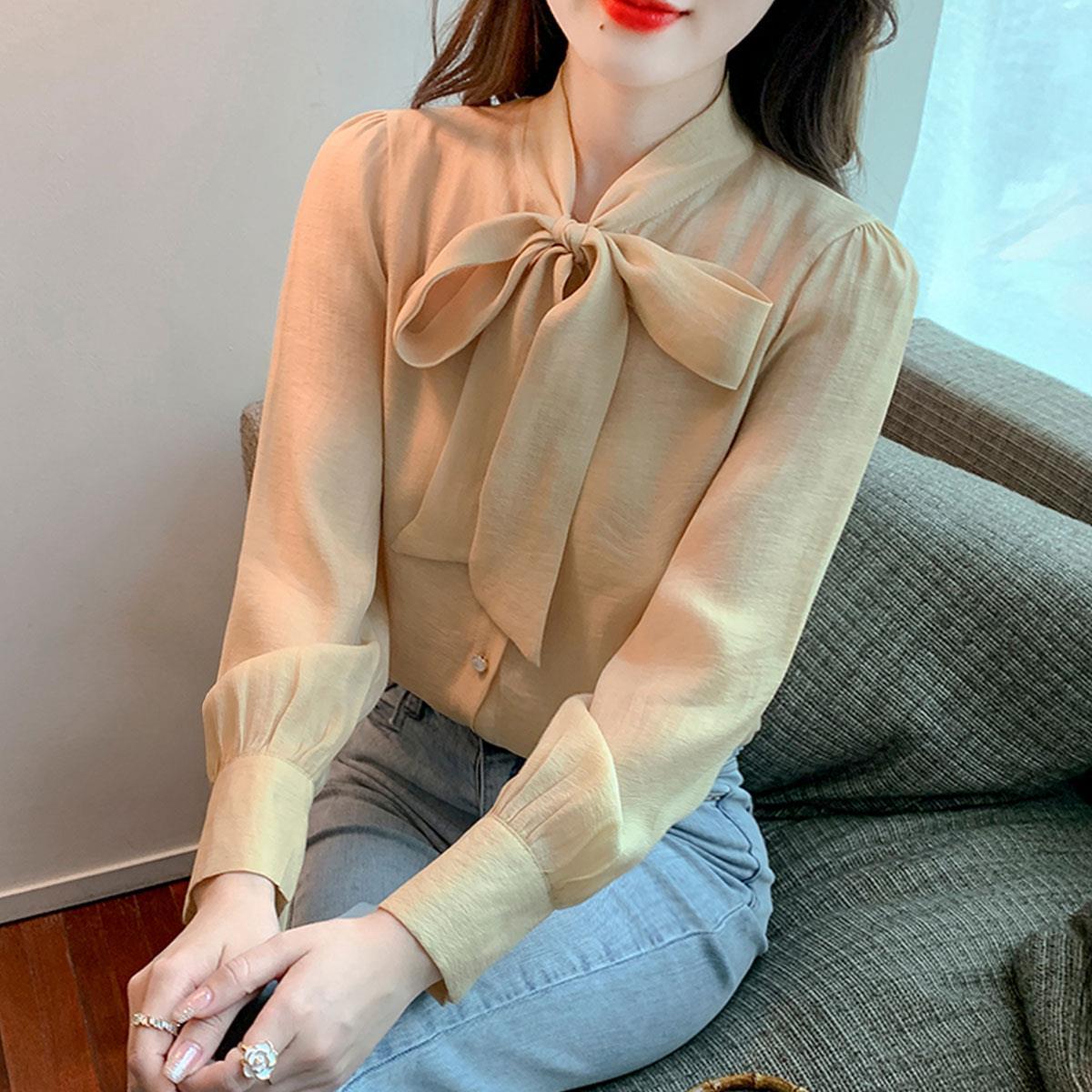 

Женская рубашка из шифона с бабочкой и узлом на весну и осень, модный стиль, летняя рубашка 3XL