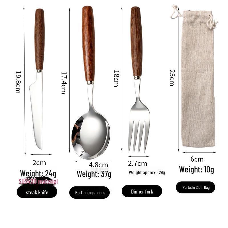 Abay Wooden Handle Stainless Steel Portable Cutlery Set