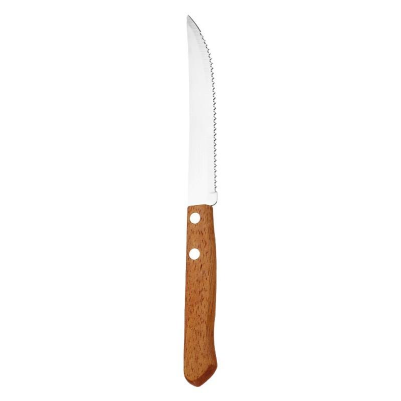 Stainless steel tableware, meal spoon, steak knife, sharp mouth steak three-piece set, wooden handle, spoon set, knife, fork and spoon