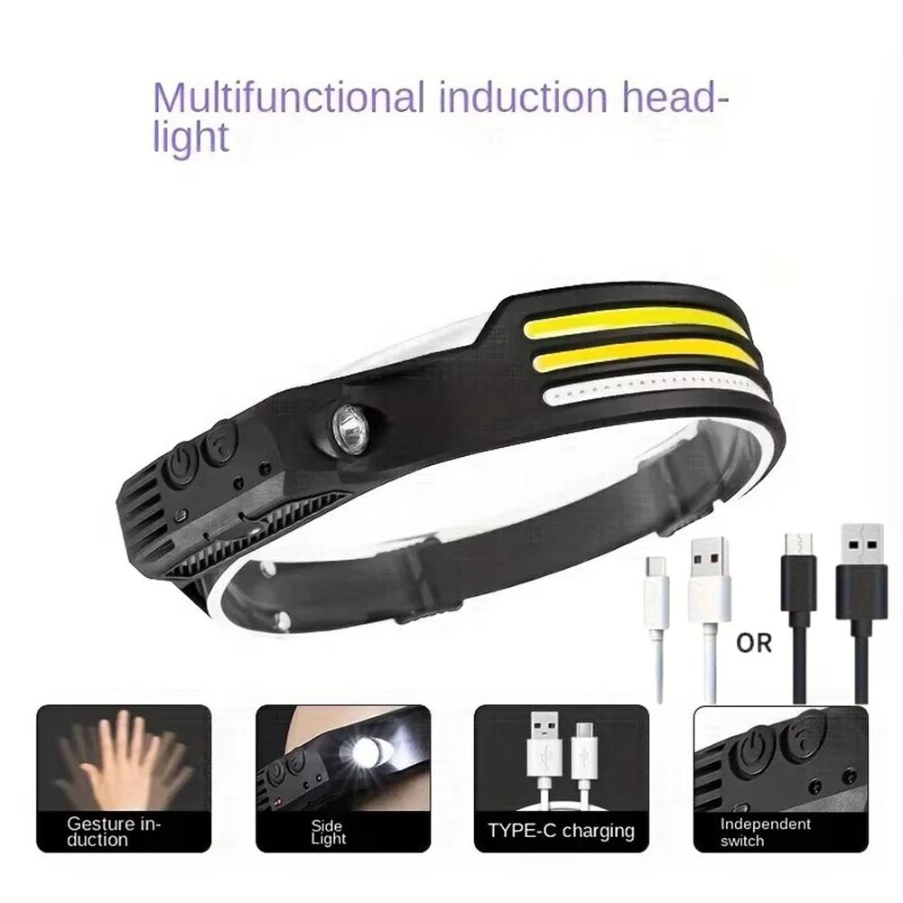 LED-Sensor-Stirnlampe, wiederaufladbare USB-LED-Stirnlampe, eingebaute Batterie, Taschenlampe für den Außenbereich, Camping, Angeln, Scheinwerfer, Laterne