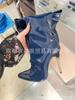 Kniehohe Stiefel Lackleder Europäisch und Amerikanisch Neu Metall Feine Absätze Mode Fried Street Große Größe