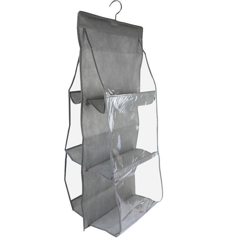 Elegant And Spacious 6 Pockets Clear Hanging Purse Handbag Tote Bag Organizer Rack