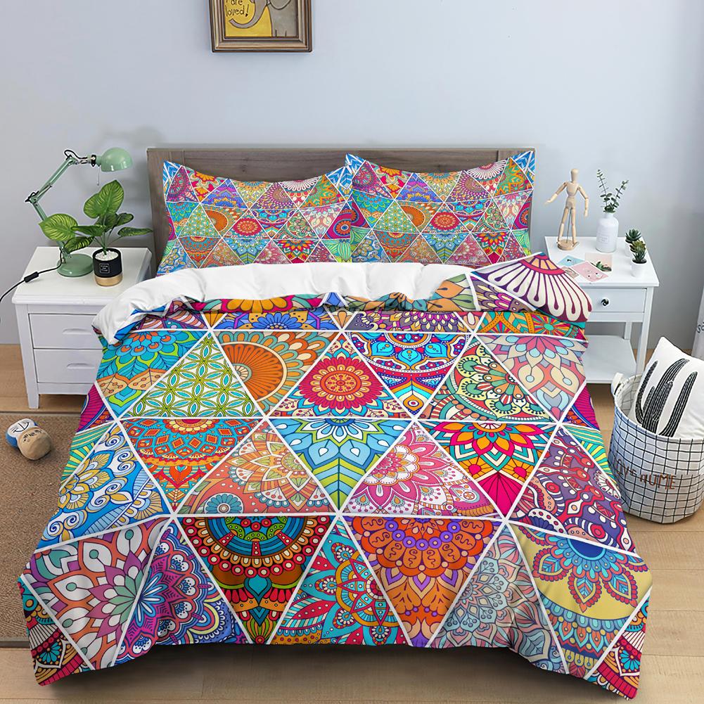 Geometric Mandala King Queen Duvet Cover Boho Ethnic Style Bedding Set For Teens Adults Mediterranean Soft Polyester Quilt Cover