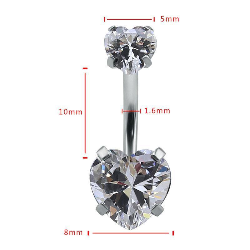 Heart Crystal Belly Button Rings Shiny Silver Stainless Steel Piercing Jewelry for Beach Holiday Accessories