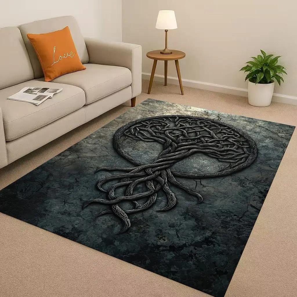 HD Colorful Tree of Life Yggdrasil Celtic Rune Living Room Non-Slip Area Rug Carpet for Bedroom Playroom Sofa,Home Decor Doormat