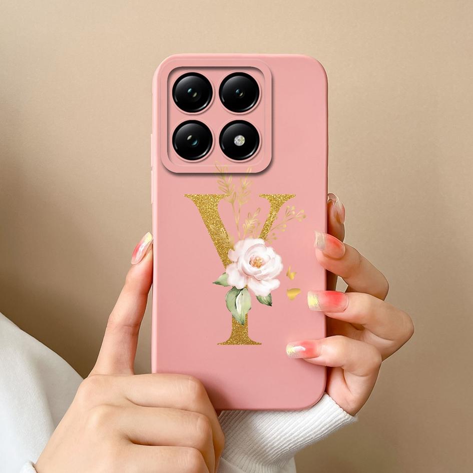 Liquid Soft Silicone Bumper For Xiaomi 14T Pro 5G 14 T Cover Pretty 26 Flower Letters Cases Anti Drop Housing Phone Shell Fundas