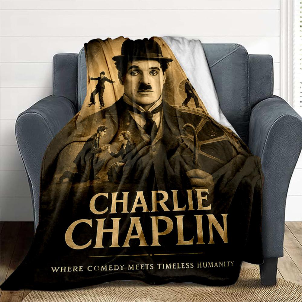 1pc Charlie Chaplin Outdoor Blanket Lightweight Flannel, Soft & Warm, All-Season Use for Sofa, Outdoor, Camping, Living Room, Office106