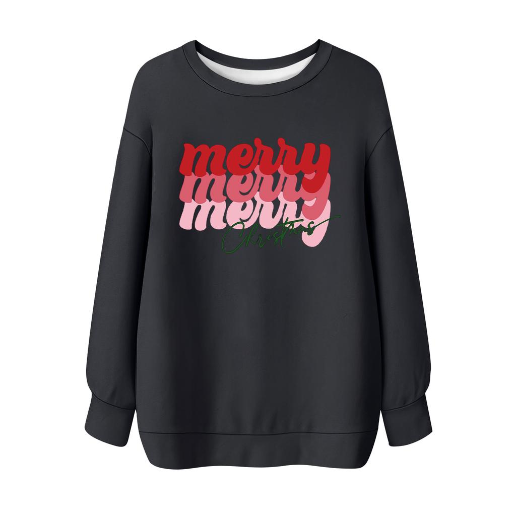 Ladies' Christmas Printed Round Neck Long Sleeved T-shirt Sweatshirt Top