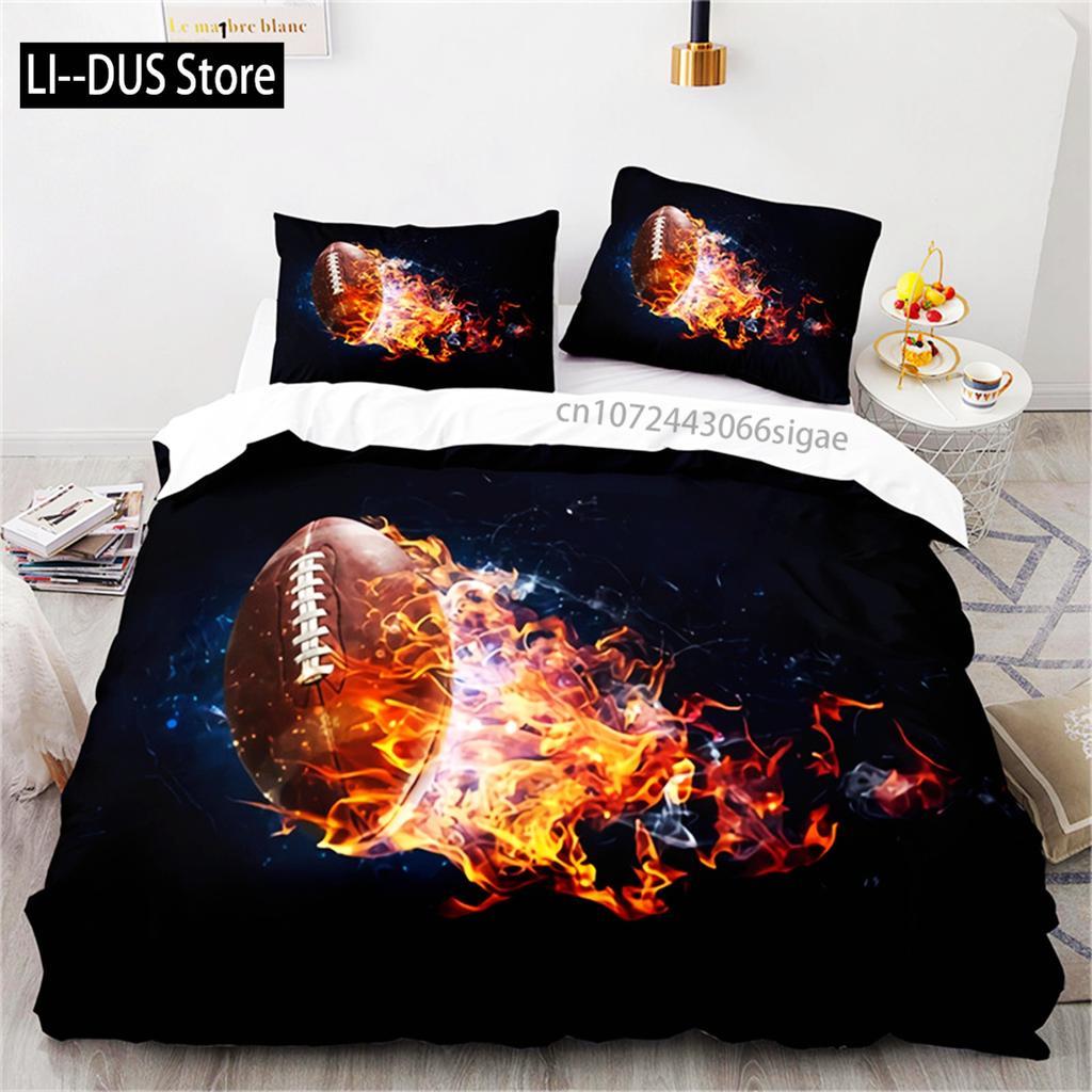 Twin Boy Sports Duvet Cover Football Bedding Set Microfiber Ball Sport Comforter Cover For Kids Teen Men Gifts Bedroom Decor