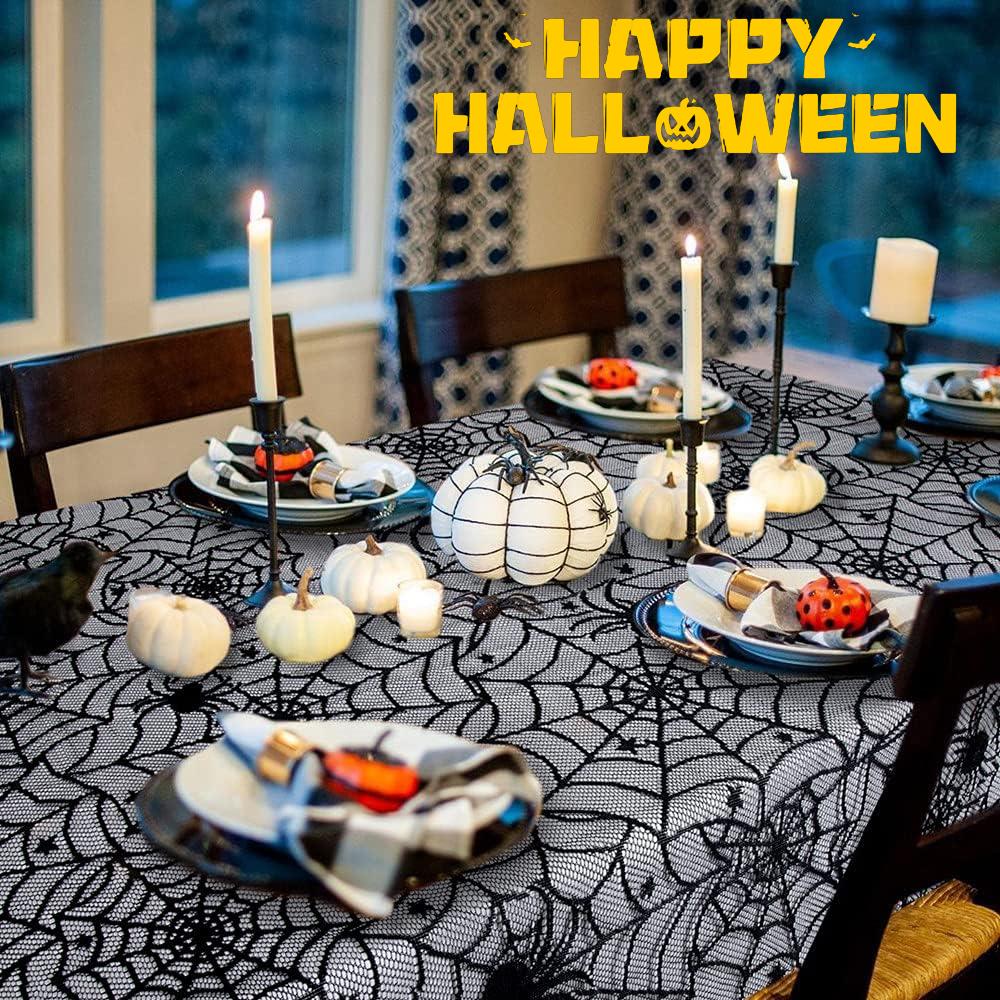 Halloween Black Lace Tablecloth Spider Cobweb Cover LuoluoHouse Elegant Horror Masquerade Party Scary Movie Night Table Decor