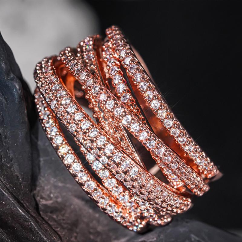 Huitan Luxury Rings Female Novel Multi-level Designed Finger Accessories with Shiny Cubic Zirconia Charms Wedding Band