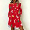 Women's Casual Long Sleeve Neck Dress with Christmas Print for Holiday Party