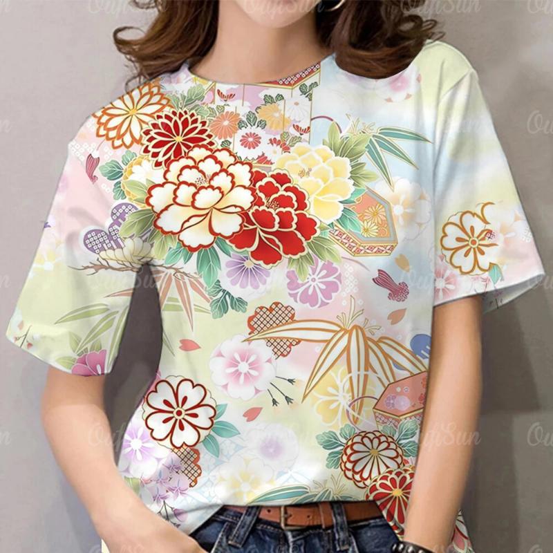 Flower T-shirt Ladies T-shirt Summer Casual Harajuku Clothing Hundred Street T-shirt Breathable Top