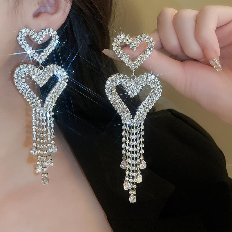 

Корейские модные серьги-капли в форме сердца с цирконием, длинные серьги с кисточками для женщин, модные серьги, ювелирные изделия, аксессуары для вечеринок