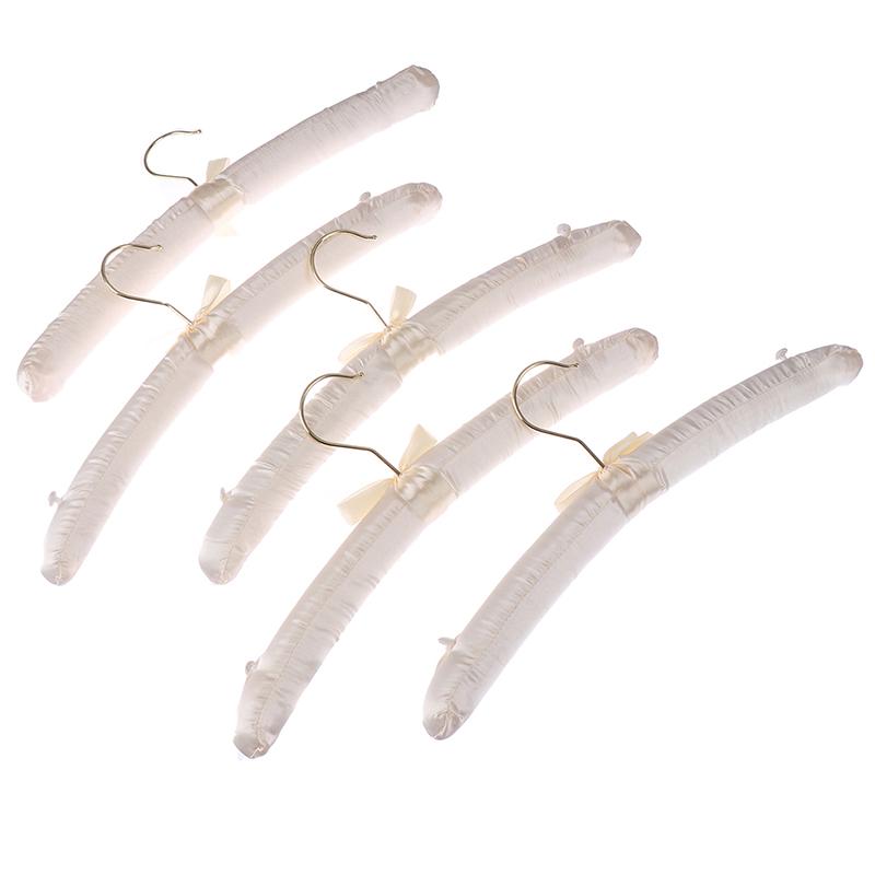 5Pcs 38cm White Satin Padded Top Hangers Clothes Coat Bridal