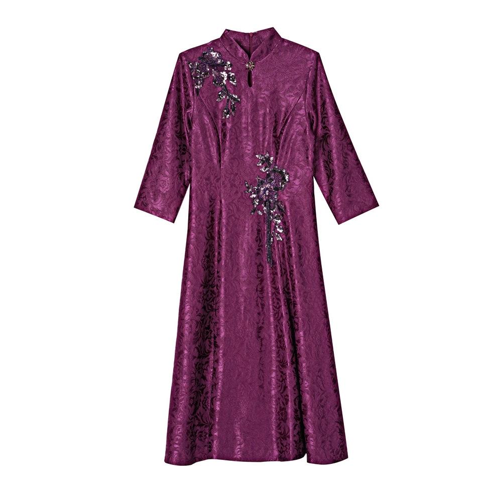 

Нове китайське плаття Весняний новий стиль Легка розкішна материнська сукня високого класу Ретро довга спідниця, що облягає талію для жінок, Cheongsam 4XL