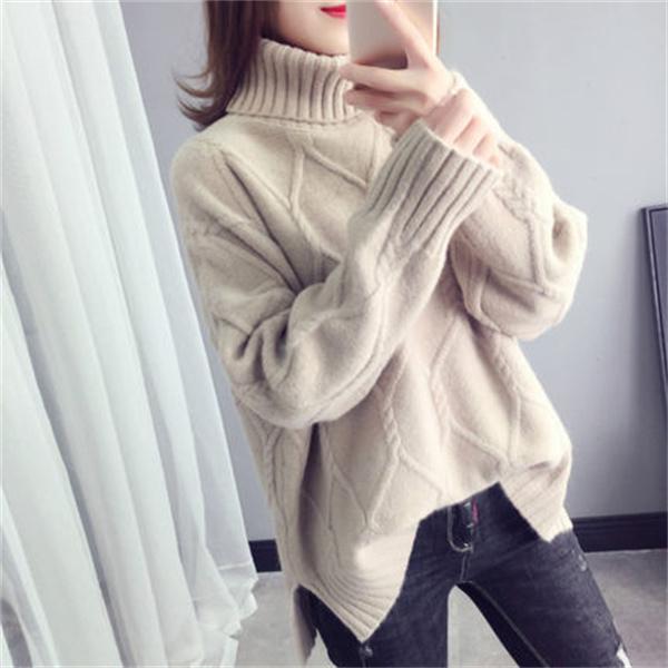 Thicken Warm High Collar Sweater for Women Pullovers Casual Loose Bottoming Tops Knitwears Clothes