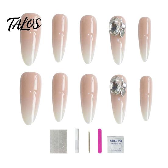 Unhas Postiças Gradiente Nude 10 Peças Press on Nails, Kit Completo Rosa Falso, Reutilizável Glitter Luxo Pedraria Cola para Nail Art com Pedrarias, Cobertura