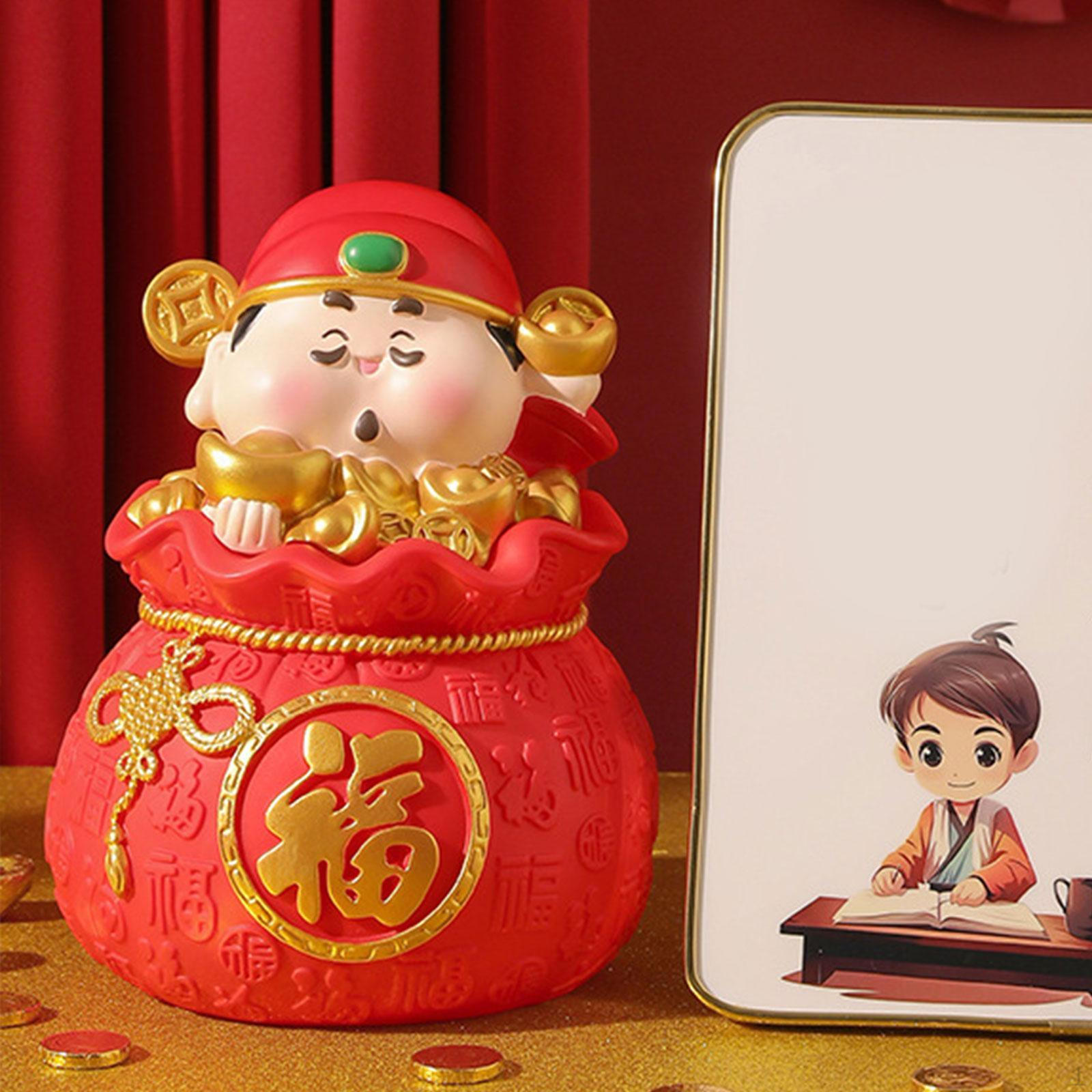 

Cai Shen Piggy Bank Chinese God of Wealth Statue Desk Figurine Fengshui Ornament Saving Box Coin Style B