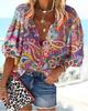 #Fashion Summer Women's Stand-Up Collar Loose Button Retro Printed Casual Shirt