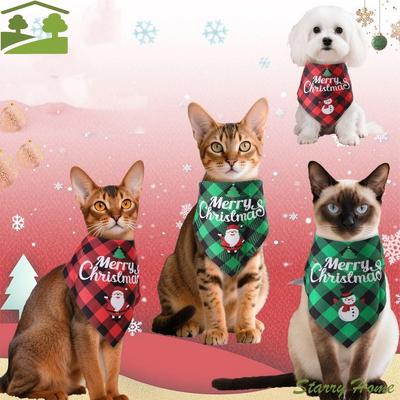 Red Green Grid Christmas Dog Scarf Santa Claus Adjustable Dog Saliva Towel Snowman Pet Triangle Scarf Merry Christmas Decoration
