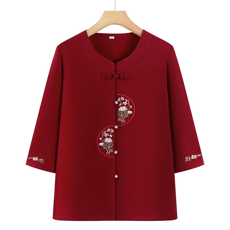 

Summer 2026 Women s Embroidered Chiffon Cardigan with Seven Sleeves for Seniors 3XL (121-130 jin)