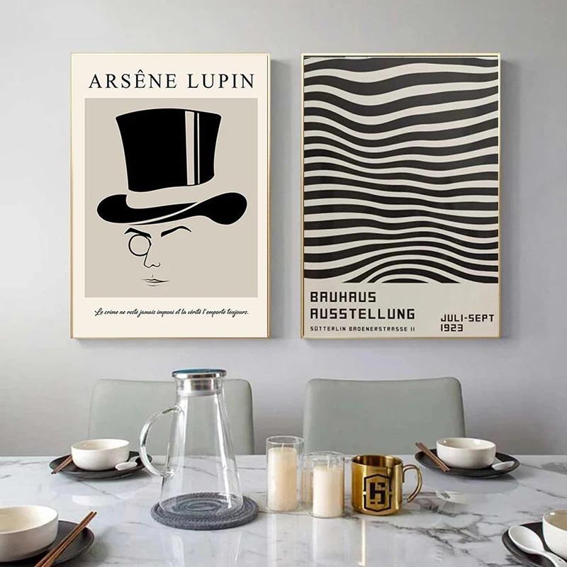 Vintage Minimalist Bauhaus Black and White Modernism Exhibition Wall Art Poster and Print Canvas Painting Picture Home Decor