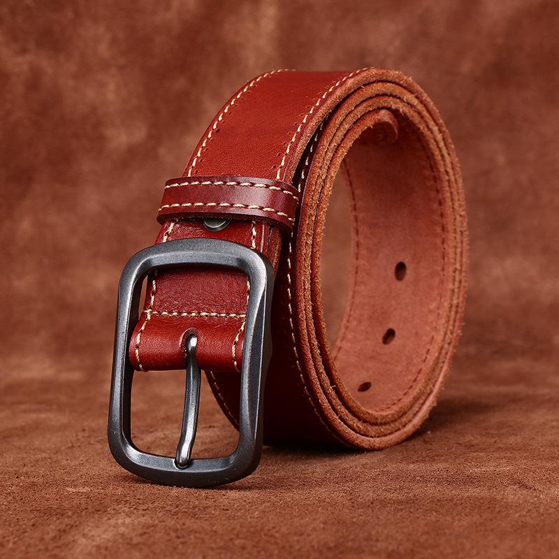 Belt Men's Handmade Washed-out Vintage Distressed Youth Leather Pin Buckle First Layer Pure Cattlehide Leisure Jeans Belt