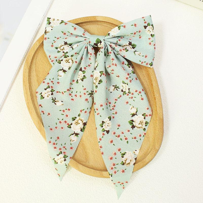 

Spring Summer New Floral Bow Hair Clips with Ribbon Tails-European&American Style,Versatile ,Fashionable Hair Accessories