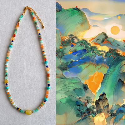 La personalidad literaria y artística de nicho del diseñador es fresca y hermosa, con piedras reales de colores y cuentas mezcladas y combinadas, collar de cuentas de estilo étnico