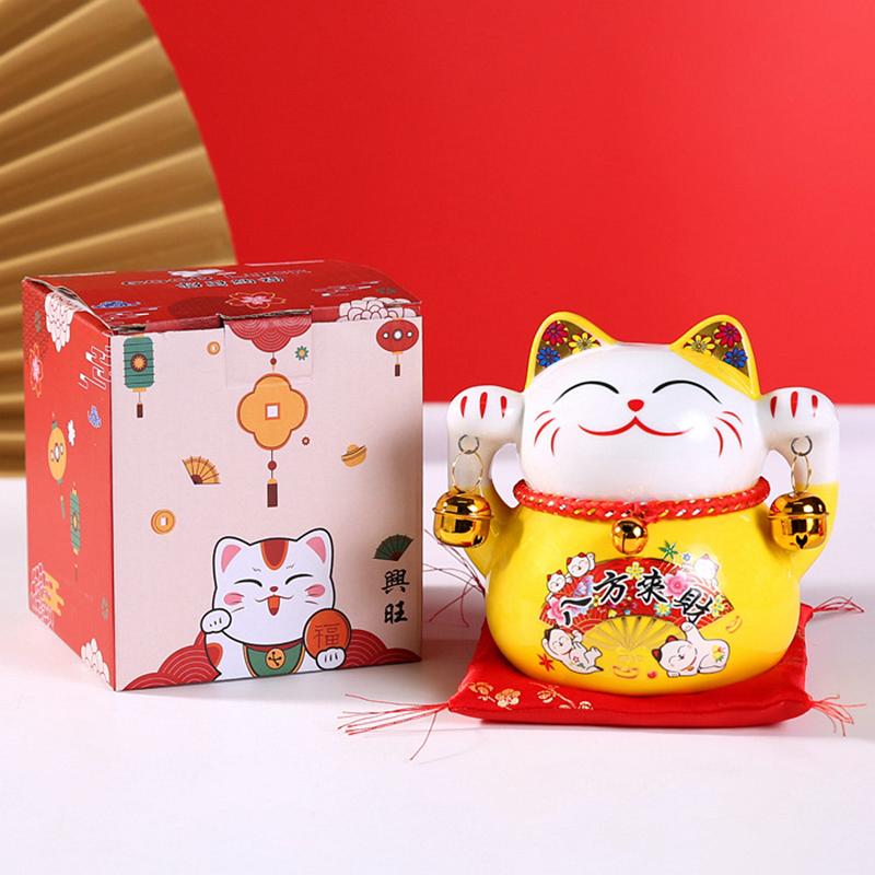 4.8 Inch Ceramic Maneki Neko Fortune Cat Coin Bank Money Box Lucky Cat Decoration Ornament Desktop Centerpiece Kitten Figure