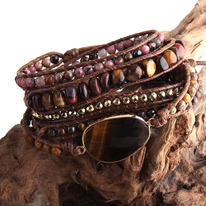 RH Mode Handma Böhmischen Schmuck Boho Armband Gemischt Natürliche Steine Charme 5 Stränge Wrap Armbänder Geschenk DropShipping