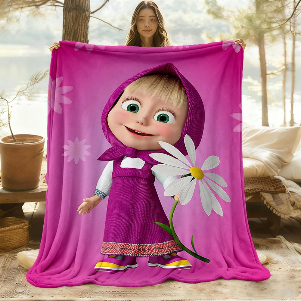 1pc Masha and the Bear Outdoor Blanket Lightweight Flannel, Soft & Warm, All Season Use for Sofa, Outdoor, Camping, Living Room, Office, Chair