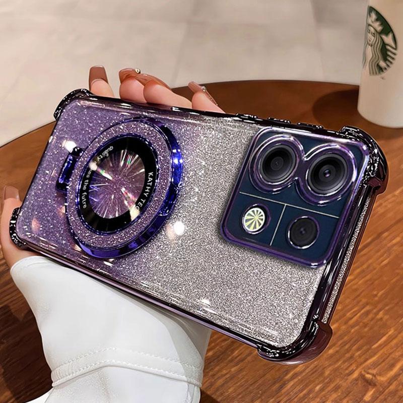 

13pro 13C 12 Чехол Роскошный Магнитный Кронштейн Противоударный Чехол Для Xiaomi Redmi Note 13 pro 12 10 10c Чехол с Держателем Блестящий Блеск Redmi note12 5G&Case & Holder фиолетовый