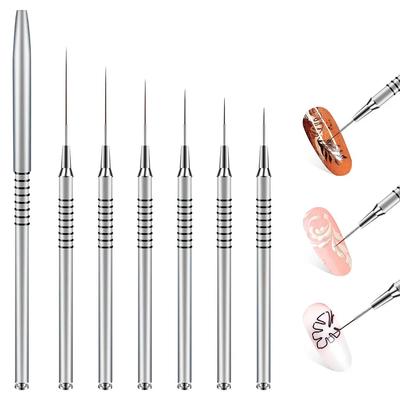 6 Size Nail Art Liner Brushes Set (5/7/9/11/20/25mm) - Painting Dotting Drawing Tool for Thin Details & Lines