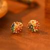 Dopamine Colorful Zircon Firework Stud Earrings Light Luxury Vintage Minimalist Jewelry for Women