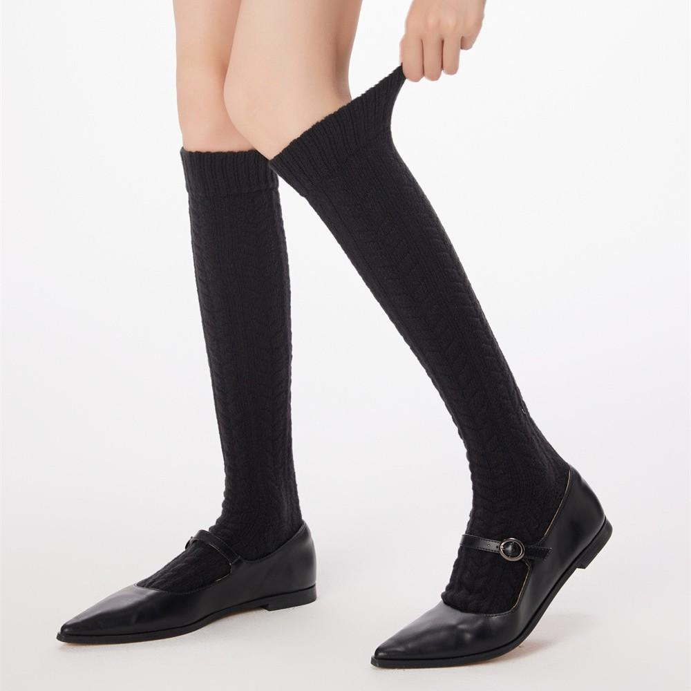 Meias de lã para bebês, meias de panturrilha grossas, supermacias, com fio grosso, padrão de torção, pernas quentes, meias femininas de tubo longo empilháveis