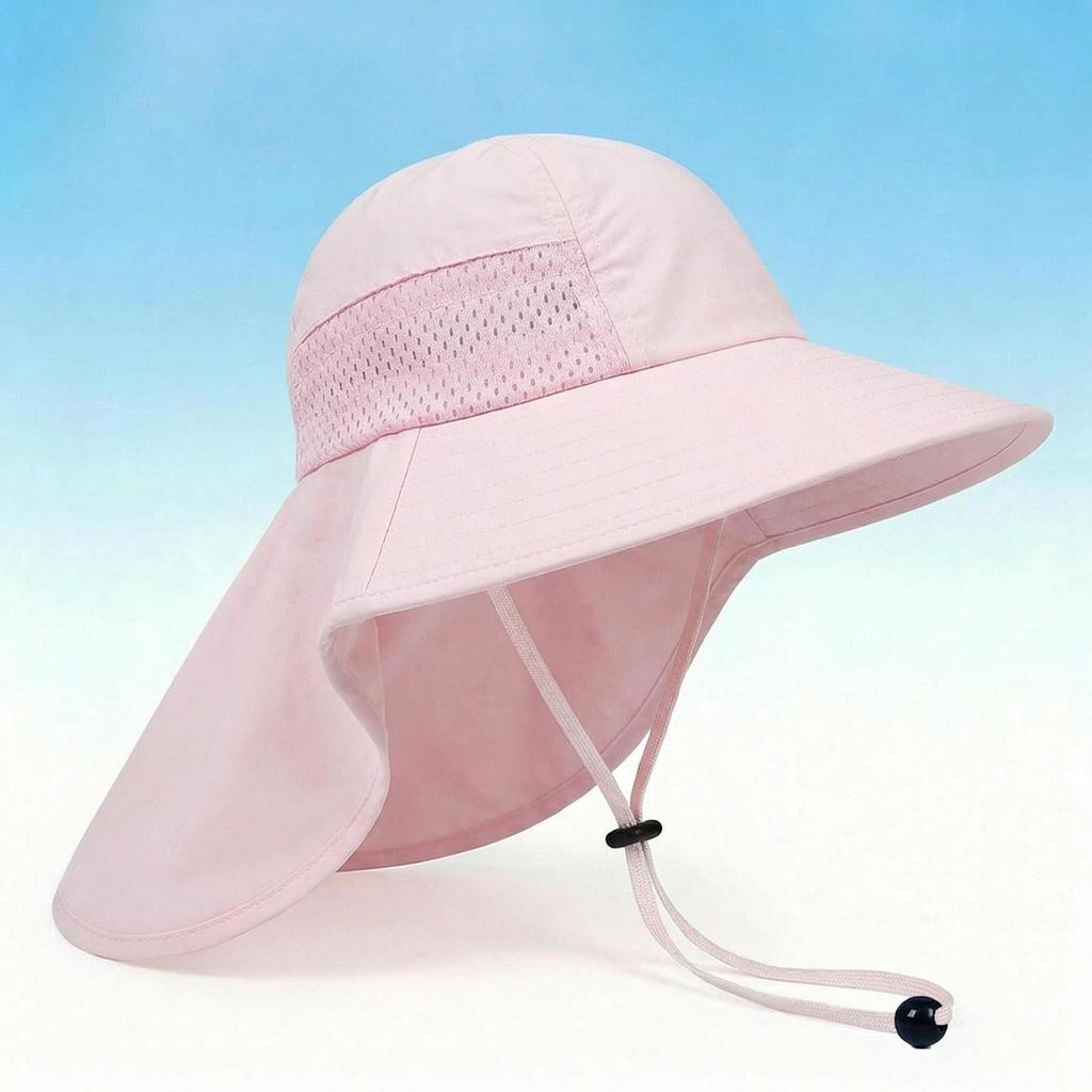 Kinder-Sonnenhut mit breiter Krempe und Schal - Sonnenschutz für Kleinkinder, Jungen und Mädchen, Leichter Sommer-Eimerhut