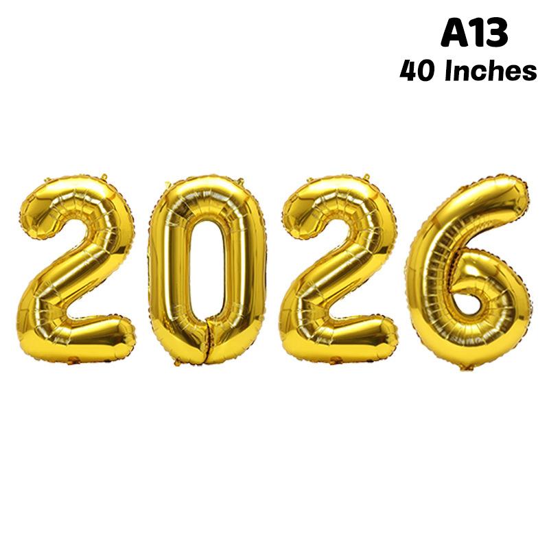 Happy New Year 2026 Balloons Gold Silver Pink Black Number 2026 Foil Balloons 16/32/40in Multicolour Happy New Year Banner
