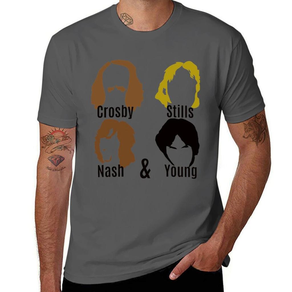 Crosby Stills Nash Young T-shirt Klassiek Rond Hals Katoenen T-shirt